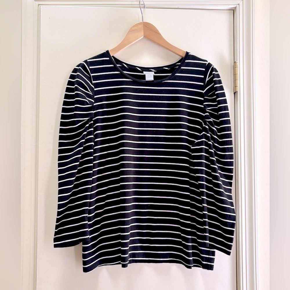Chico’s Black & White Striped Pullover Top